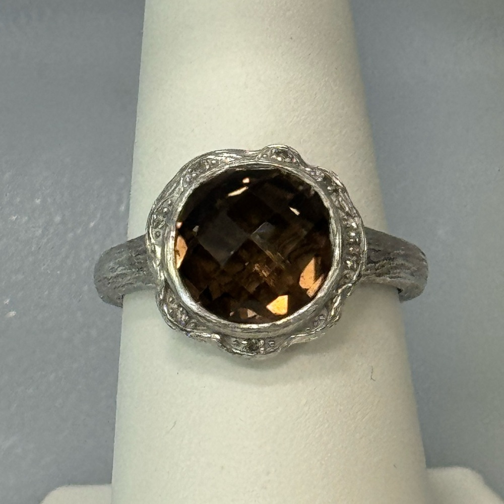 Sterling silver Smokey Quartz and diamond ring